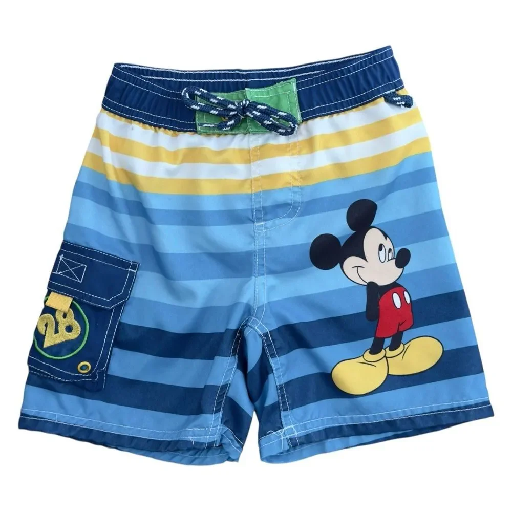 Disney Store Boys Kids Blue Mickey Mouse Drawstring Swim Trunks Bathing Suit. 3.